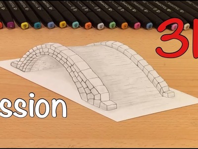 3D Zeichnen lernen für Anfänger leicht 3D römische Brücke - How to Draw 3D creation ilussion