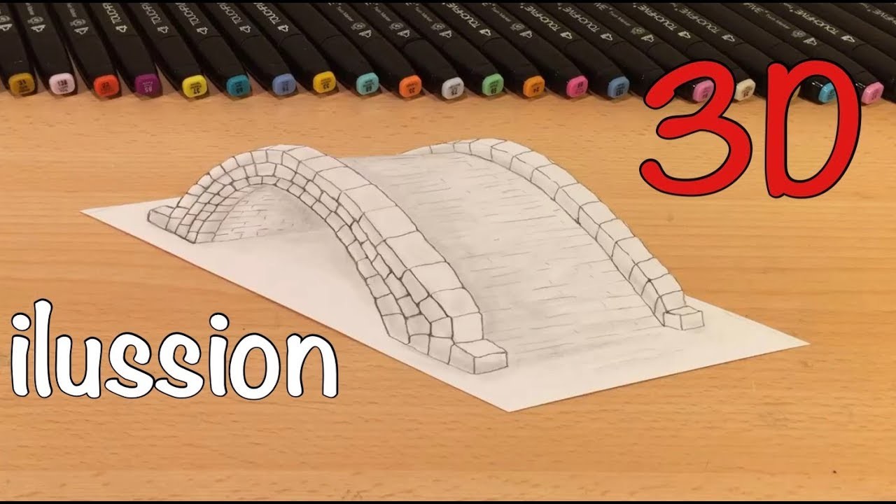 3D Zeichnen lernen für Anfänger leicht 3D römische Brücke - How to Draw 3D creation ilussion