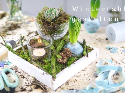 DIY Winterdeko: Wintertablett mit Sukkulenten und Hyazinthe im Wachs