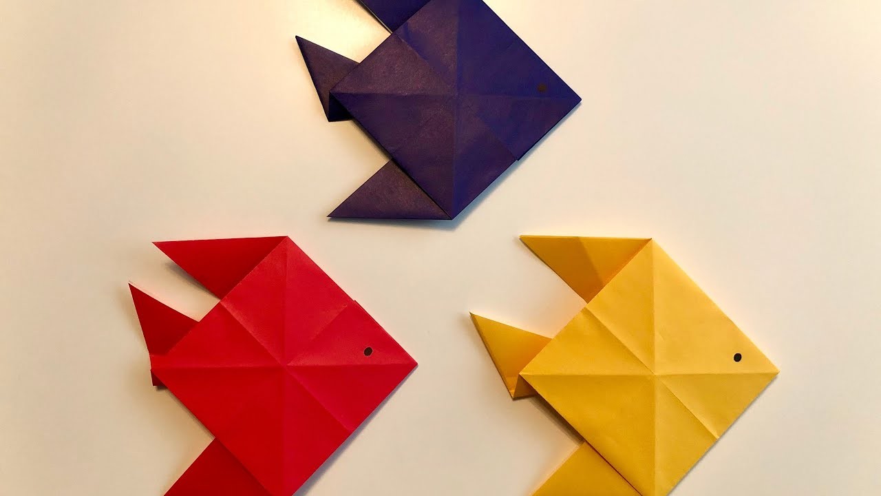 Fisch basteln aus Papier Origami - How to make a paper fish for Kids - DIY Paper Craft - оригами