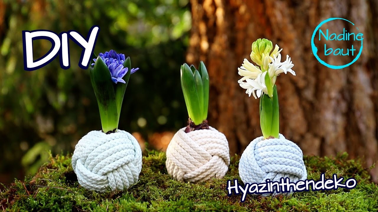 Frühlingsdeko selber machen - Dekoidee Frühjahr - DIY Hyazinthen Deko - Affenfaust knoten