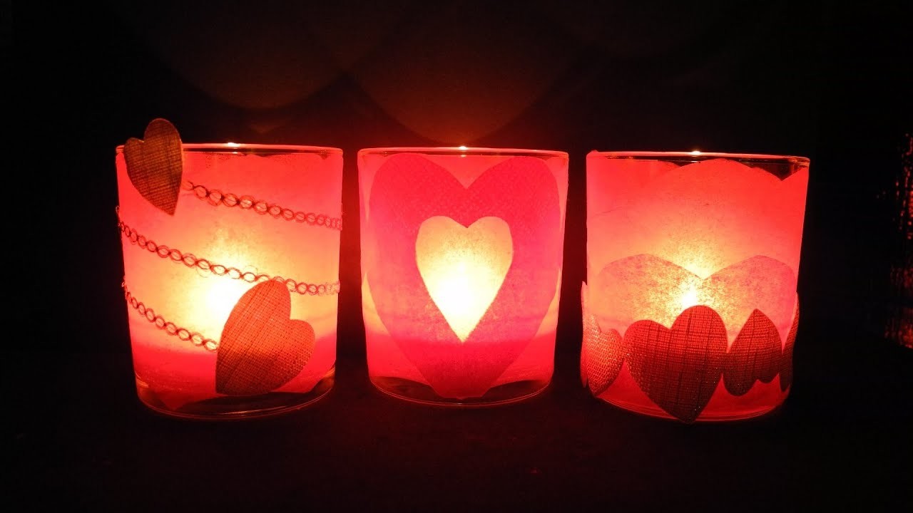 Valentinstag Tischdeko. Romantische Windlichter + Serviettenringe. Kreative Idee DIY