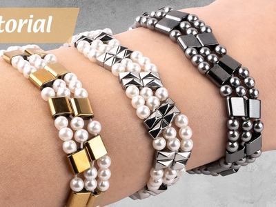 Ideen mit Herz - Armband mit Hämatit-Perlen - Fädelanleitung für Mehrlochperlen - DIY Bead Bracelet