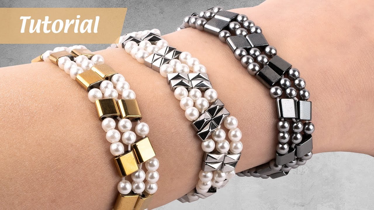 Ideen mit Herz - Armband mit Hämatit-Perlen - Fädelanleitung für Mehrlochperlen - DIY Bead Bracelet