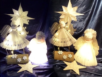 DIY-BASTELN: beleuchtete ENGEL, ENGEL-LAMPE aus Verpackungen & Butterbrotpapier, Upcycling :))