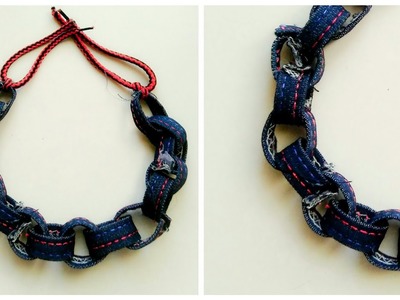 DIY jeans necklace || Denim Jewellery idea ||