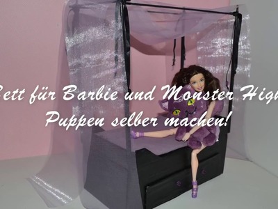 DIY Barbie doll bed. Barbie Bett Basteln -  Himmelbett selber machen aus Schuhkarton
