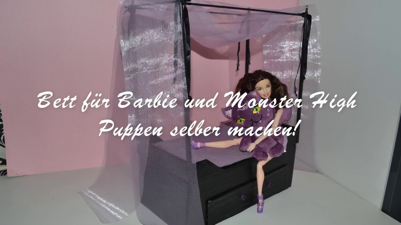 DIY Barbie doll bed. Barbie Bett Basteln -  Himmelbett selber machen aus Schuhkarton