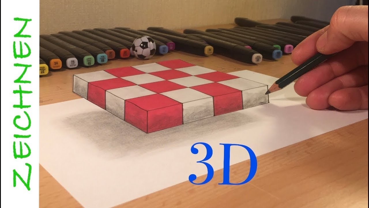3D Zeichnen lernen für Anfänger leicht - 3D Trick Art on Paper, Floating Chess