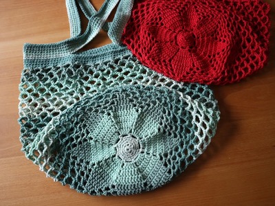Einkaufs-Netz häkeln mit Blumenboden und Anleitung - knitting a shoppingbag