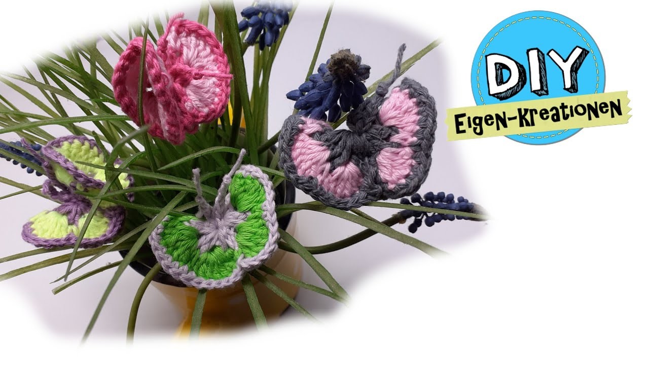 Schmetterling mit Anleitung häkeln I Blumen-Girlande Deko  I DIY Eigen Kreationen