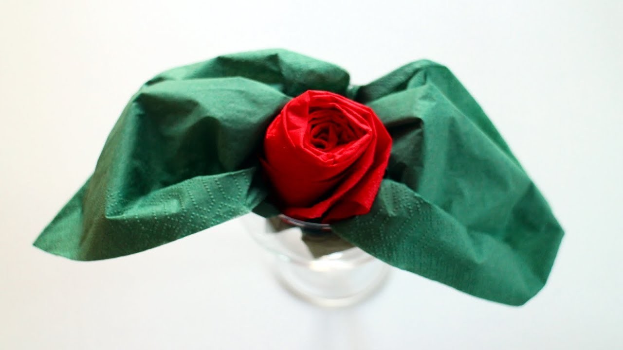 Servietten falten: 'Rose im Glas' für Valentinstag ,Hochzeit, Muttertag, Geburtstag & Weihnachten W+