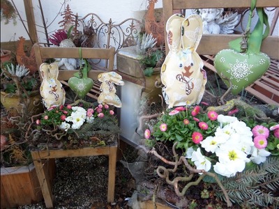 DIY-Blumendeko: Shabby Chic PFLANZSTUHL  im Oster-Look, so einfach gemacht :)) UPCYCLING