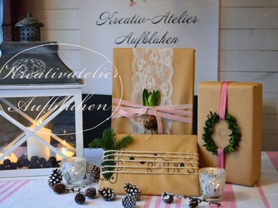 Weihnachtsgeschenke einpacken mit Naturmaterialien - 3 Stile: Vintage, skandinavisch, musikalisch