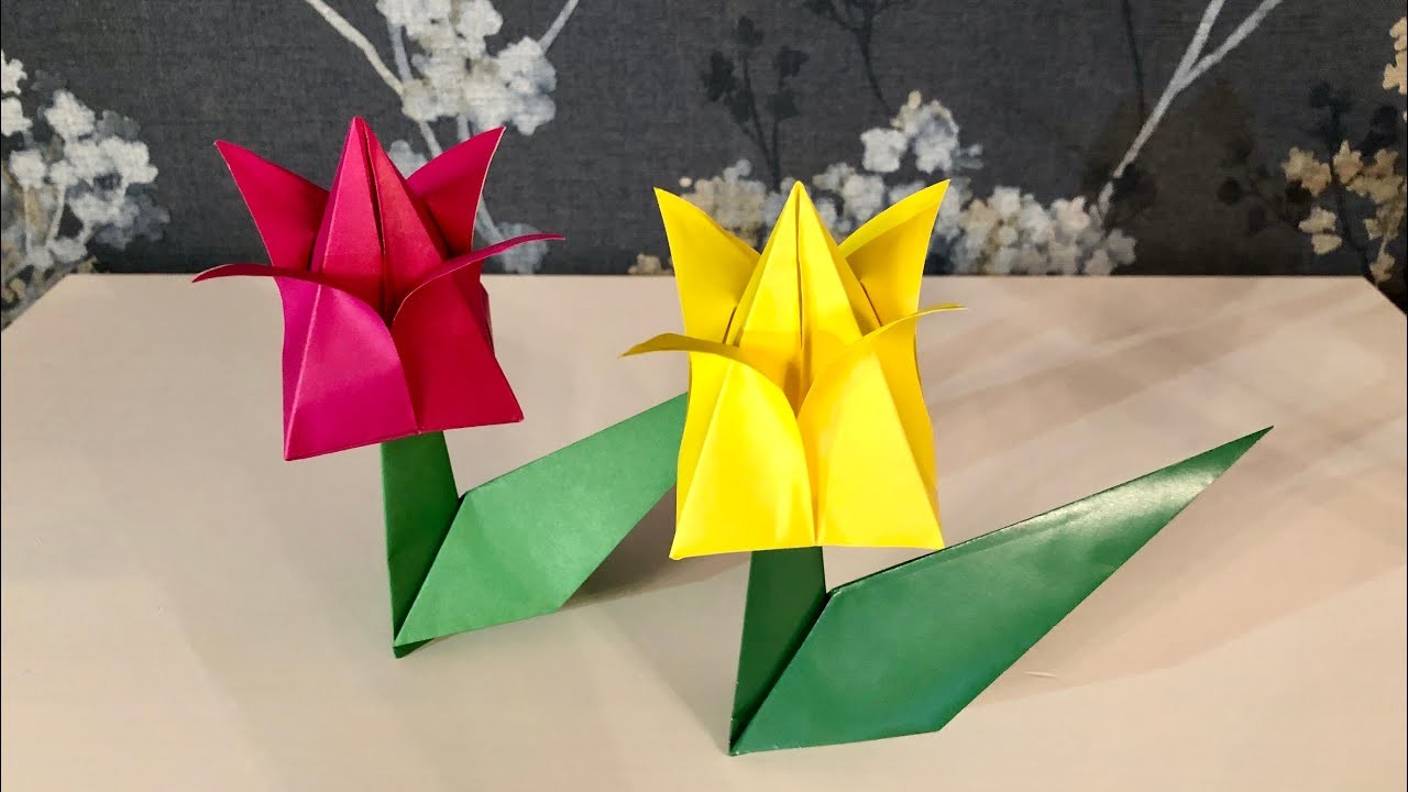 Tulpe basteln mit Papier - Bastelideen für den Frühling - Origami Blume falten - DIY  Tulip