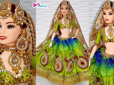 Barbie lehenga Making | Indian barbie bridal lehenga and jewellery | Barbie doll lehenga making
