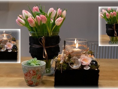 Dekoidee ????für Tisch u. Tablett|verspieltes Windlicht u. Tulpen im Glas | Blumen und Dekoration