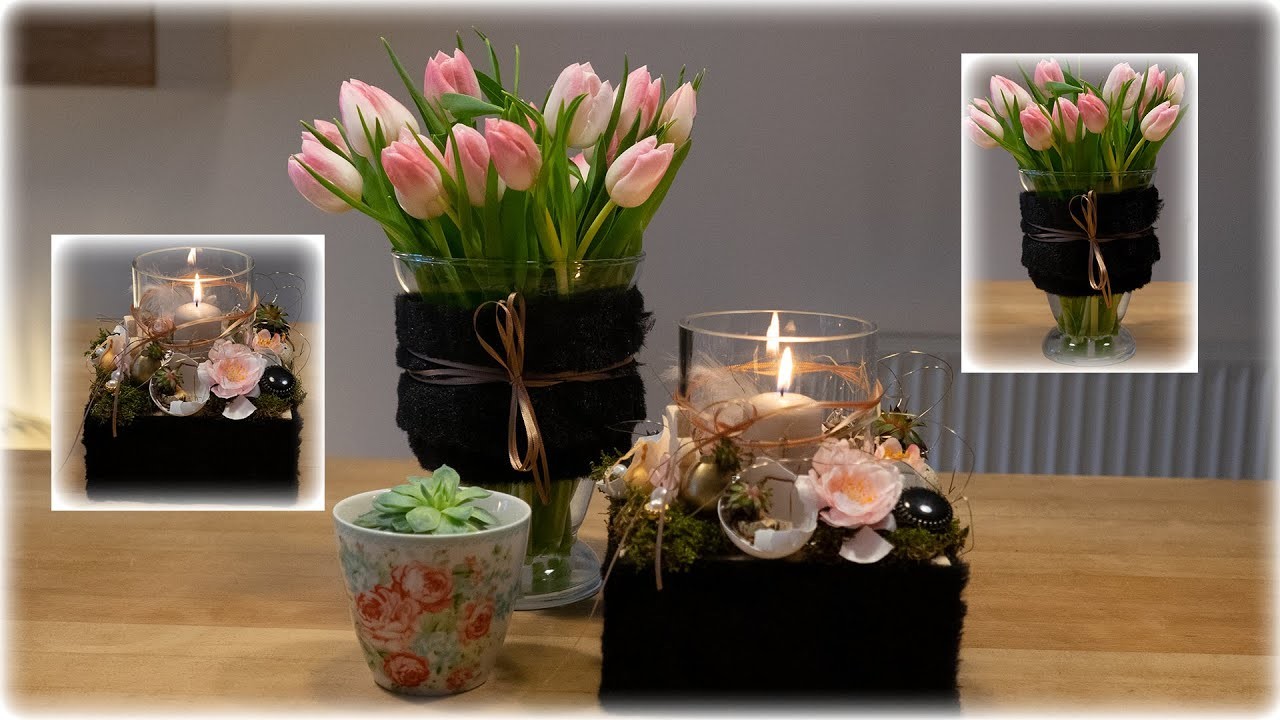 Dekoidee ????für Tisch u. Tablett|verspieltes Windlicht u. Tulpen im Glas | Blumen und Dekoration