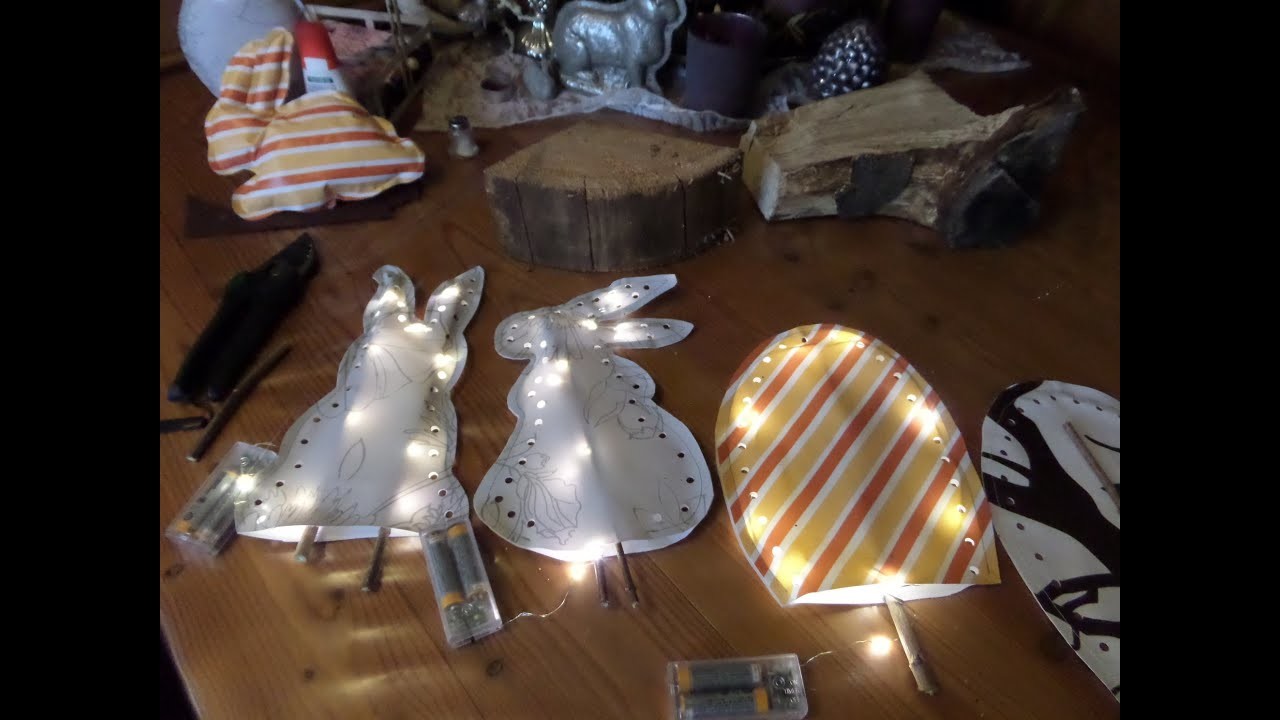 DIY-BASTELN: LED OSTER-DEKO aus Wachstuch,auf Brennholz &  Natur, TOLLES Upcycling :))