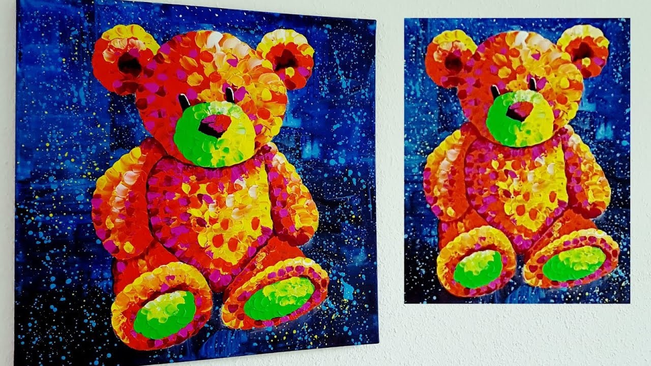 Geschenk für Kinder Teddybär Malen Acryl - Gift for Kids Teddy Bear Acrylic Painting