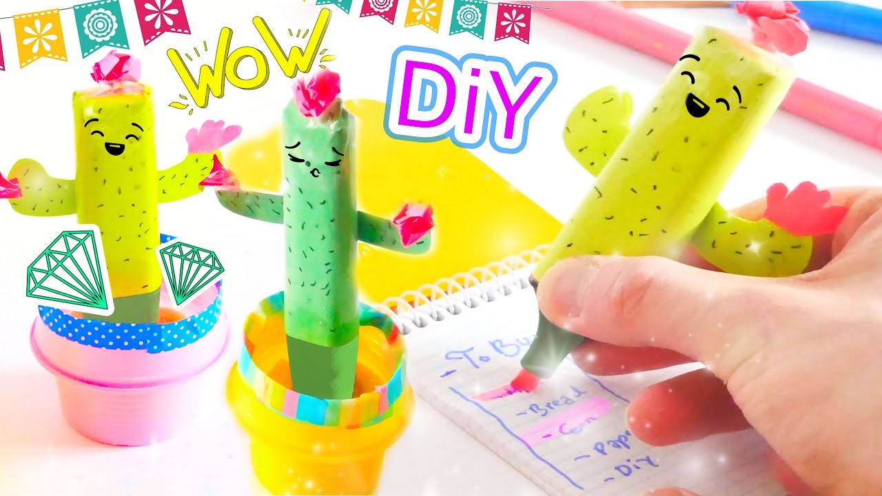 KAKTUS DIY Schreibtisch Deko Bastelidee | DIY Cactus Decor Desk BackToSchool DIY How to make cactus