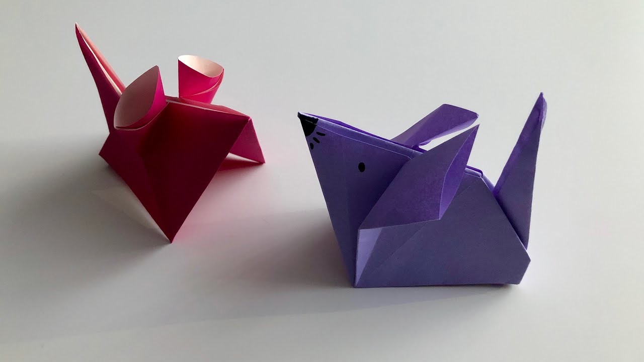 Origami Maus falten - basteln mit Papier für Kinder - DIY Origami Mouse - оригами