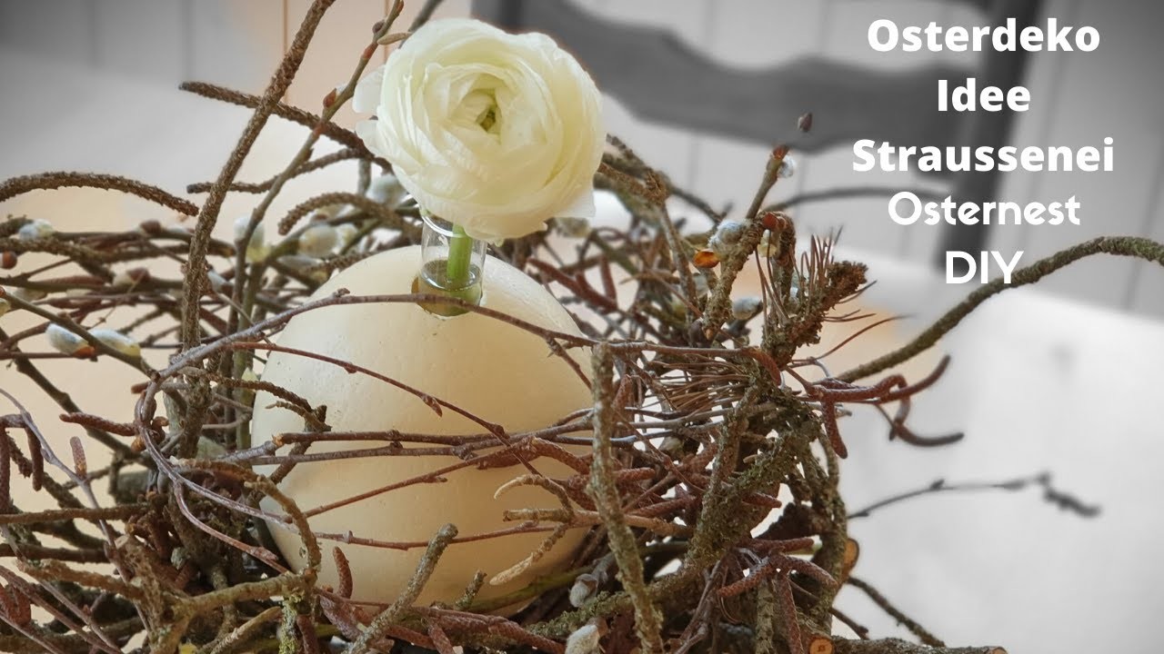 Osterdekoration mit Zweigen selber machen -  Straussenei natürlich dekorieren - DIY Anleitung- Deko