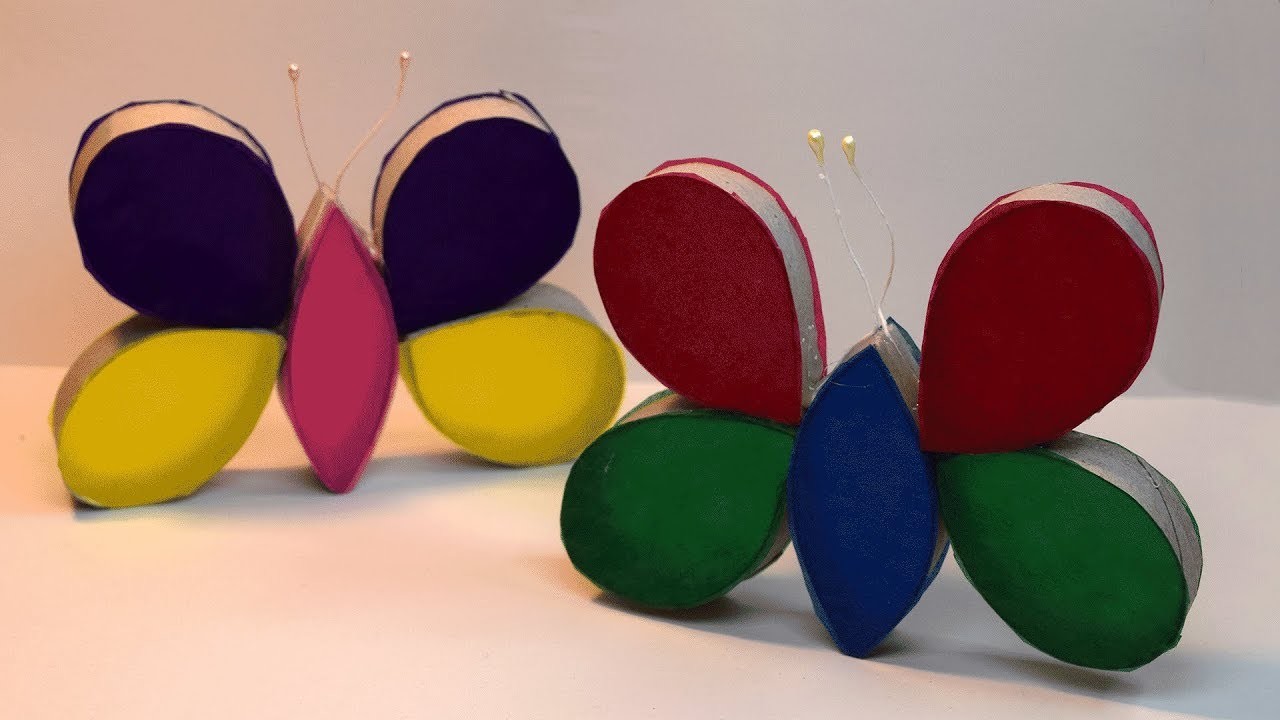 Schmetterlinge aus Papprollen basteln