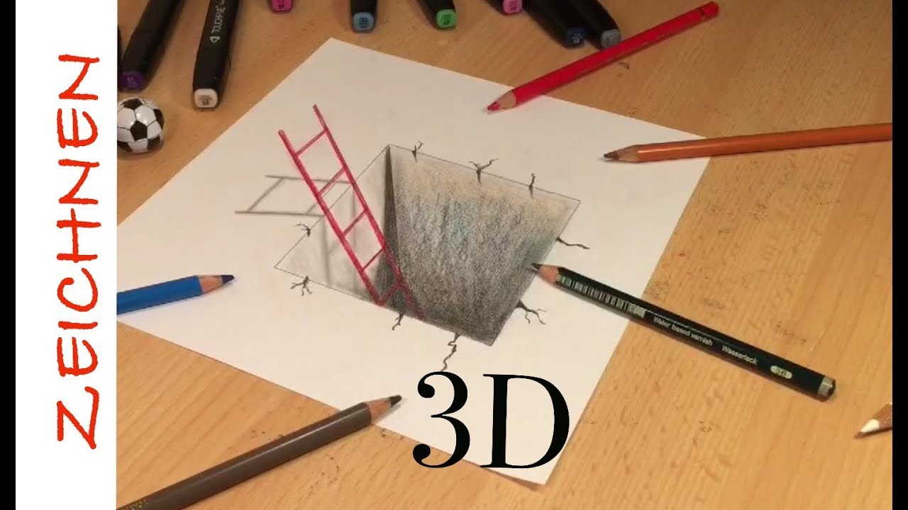 3D Zeichnen lernen für Anfänger leicht 3D Loch - How to Draw 3D creation ilussion