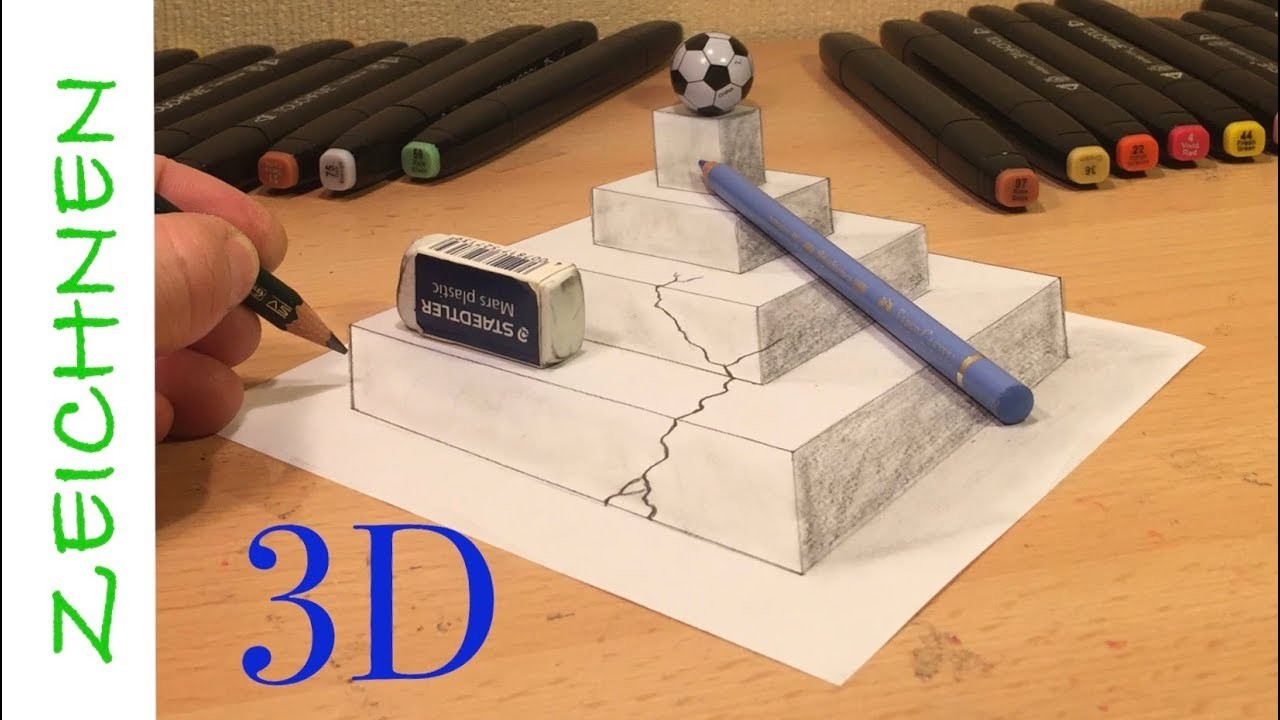 3D Zeichnen lernen für Anfänger, kinderleicht- Easy 3D Drawing illusions pirâmide