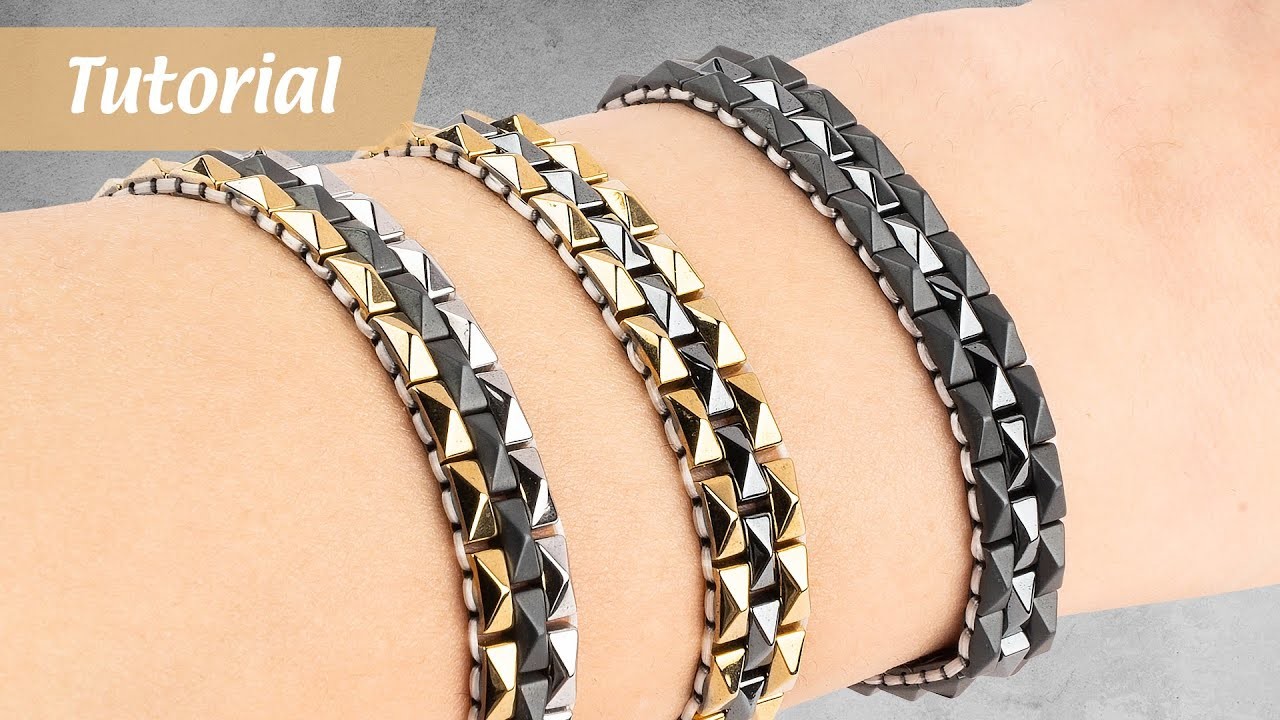 Armband mit Hämatit-Perlen 2 - Fädelanleitung Mehrlochperlen - DIY Bead Bracelet - Ideen mit Herz