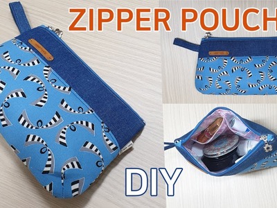 DIY Zippered pouch.Easy Sewing Zipper Pouch.쉽게 만들 수 있는 실용적인 지퍼 파우치.Einfache Plüsch Kosmetiktasche