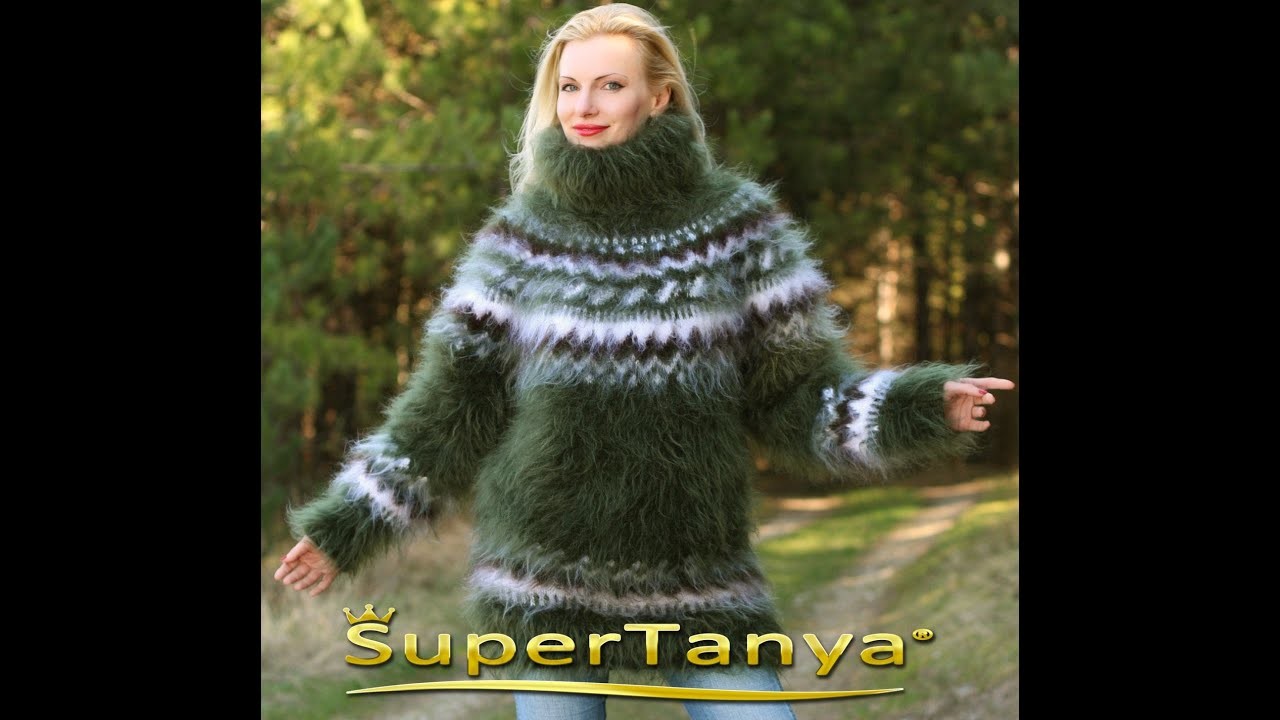 Handgestrickter isländischer Mohairpullover in Grün von SuperTanya