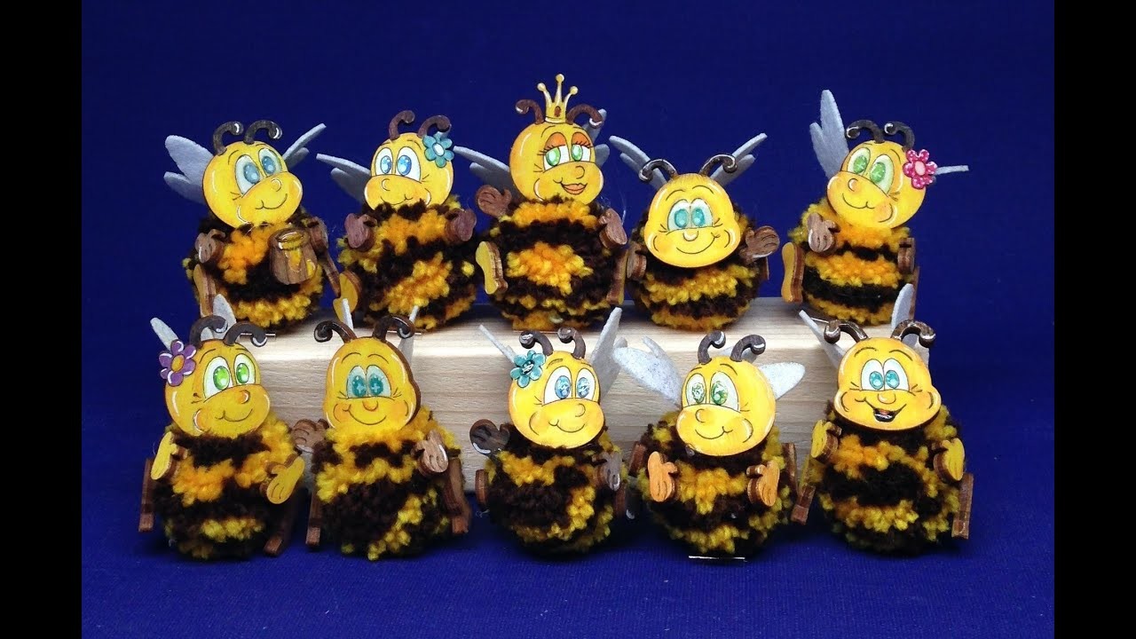 Pompom-Bommel Bienen bemalen und basteln