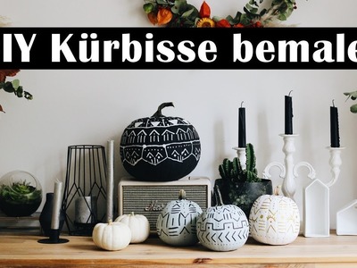 DIY Herbstdeko: Kürbisse bemalen | Kürbisse mit Muster, schwarz, weiß & mintgrün | Sabrina Sterntal
