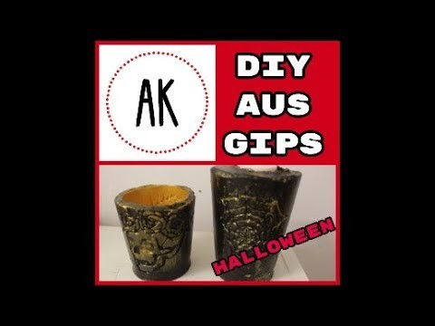 Halloween Windlicht - DIY aus Gips, Moosgummi und Stanzteilen - Basteln aus Beton. Gips