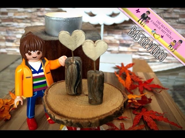 Holzklotz mit Herz - Playmobil Dekoration aus Fimo. Polymer Clay