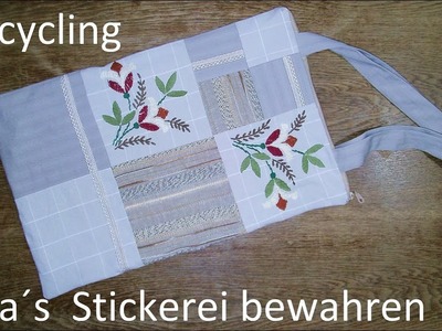 Patchwork Reißverschlusstasche nähen – Oma´s Stickerei bewahren II – für Anfänger