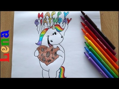 Pummeleinhorn zeichnen - Happy Birthday drawing - Rainbow unicorn - как нарисовать единорога
