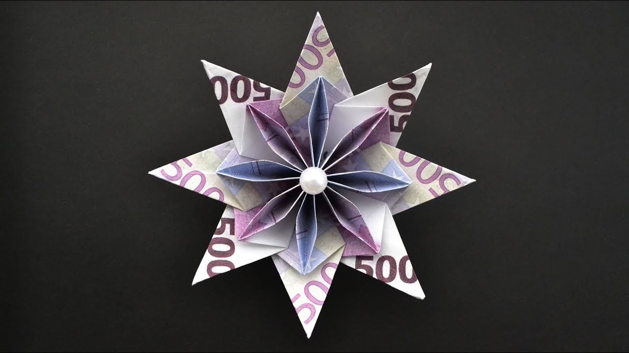 Schön Origami BLUME Schneeflocke Euro GELD FALTEN |  Money Origami Flower Snowflake Tutorial