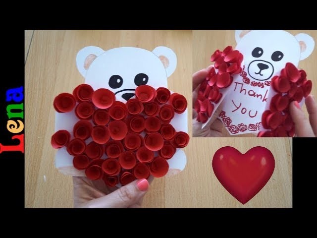 Rosen Bär Karte basteln - Roses Bear Card DIY Thank You card - спасибо открытка с медведем
