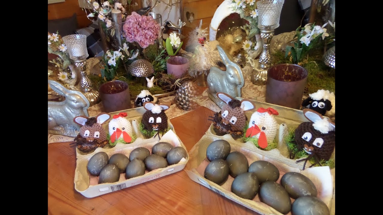 DIY: OSTER-EIER, Frühstücks-EIER FÄRBEN gesund & schnell mit TEE -DINO LOOK :)) & Deko Ideen