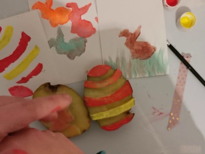 Oster Karten mit Kartoffel Druck gestalten, diy, Ostern, Stempel