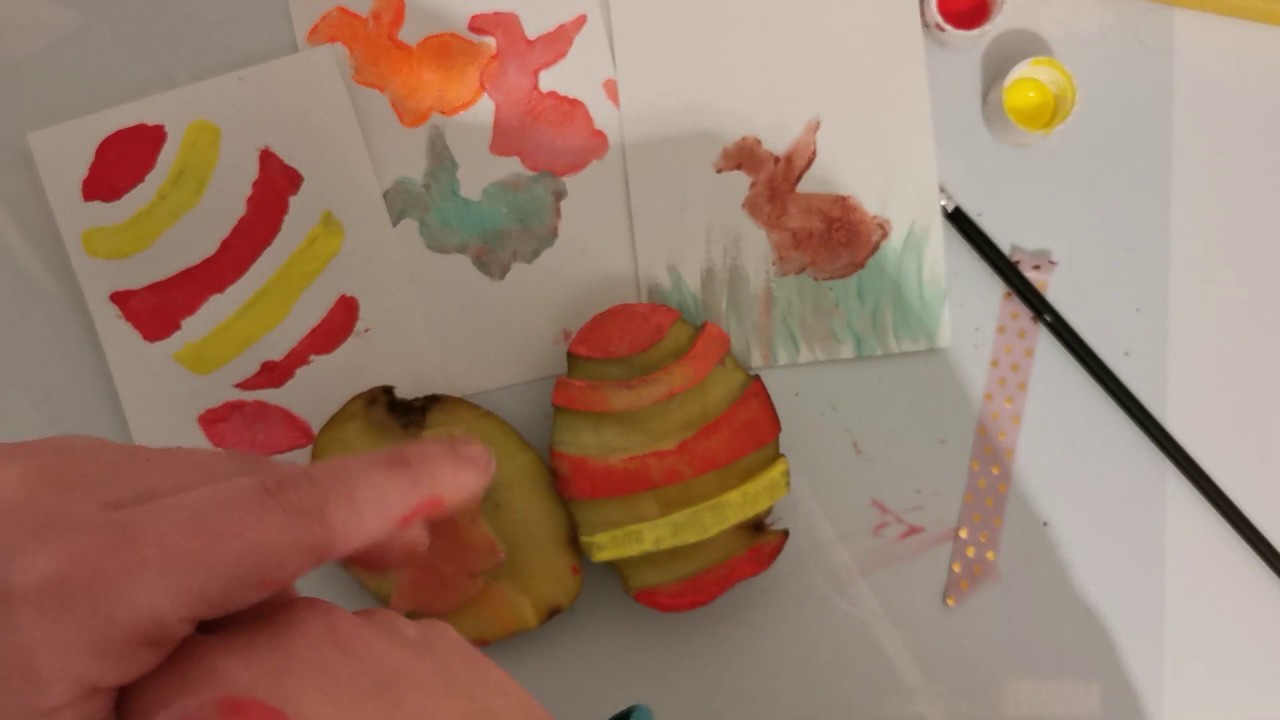 Oster Karten mit Kartoffel Druck gestalten, diy, Ostern, Stempel