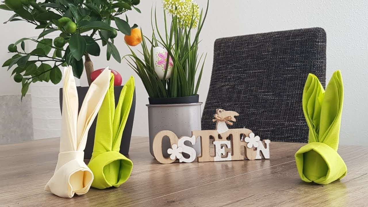Tischdeko für Ostern - Hase aus Servietten falten