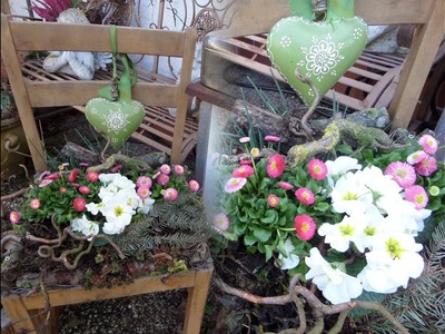 DIY-BASTELN & MEHR tolle Blumen Deko im Pflanz-Stuhl, UPCYCLING so einfach :))