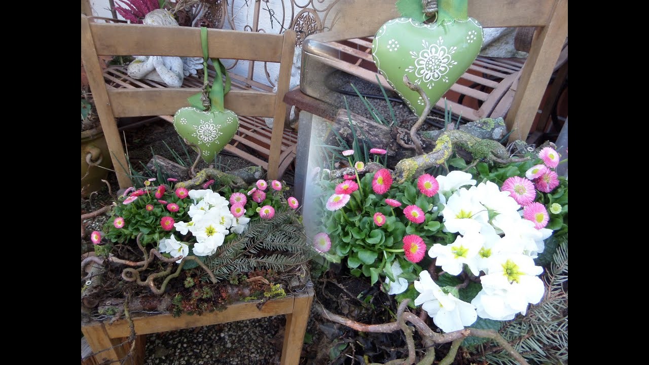 DIY-BASTELN & MEHR tolle Blumen Deko im Pflanz-Stuhl, UPCYCLING so einfach :))