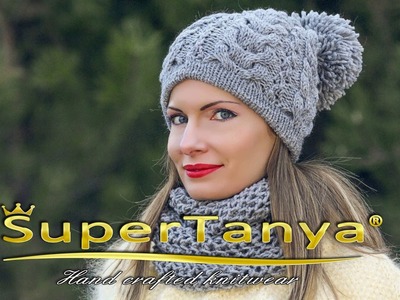 Graue handgestrickte Wollmütze und Schal von SuperTanya auf Bestellung