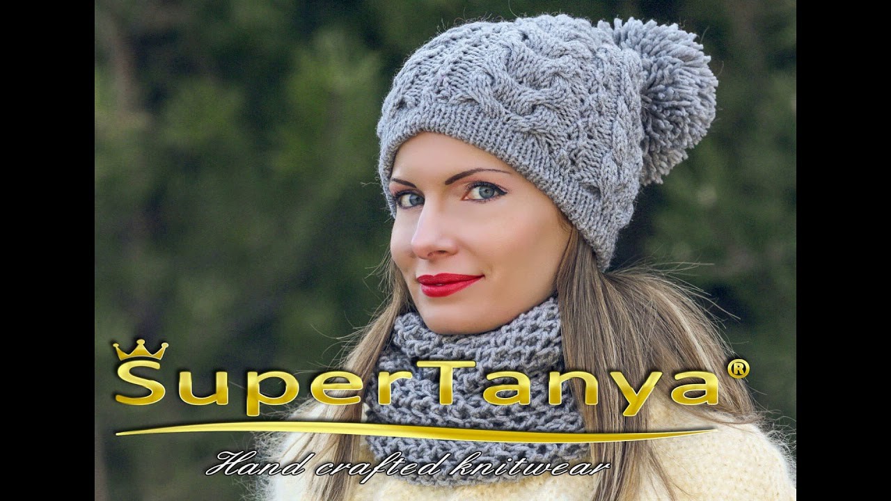Graue handgestrickte Wollmütze und Schal von SuperTanya auf Bestellung