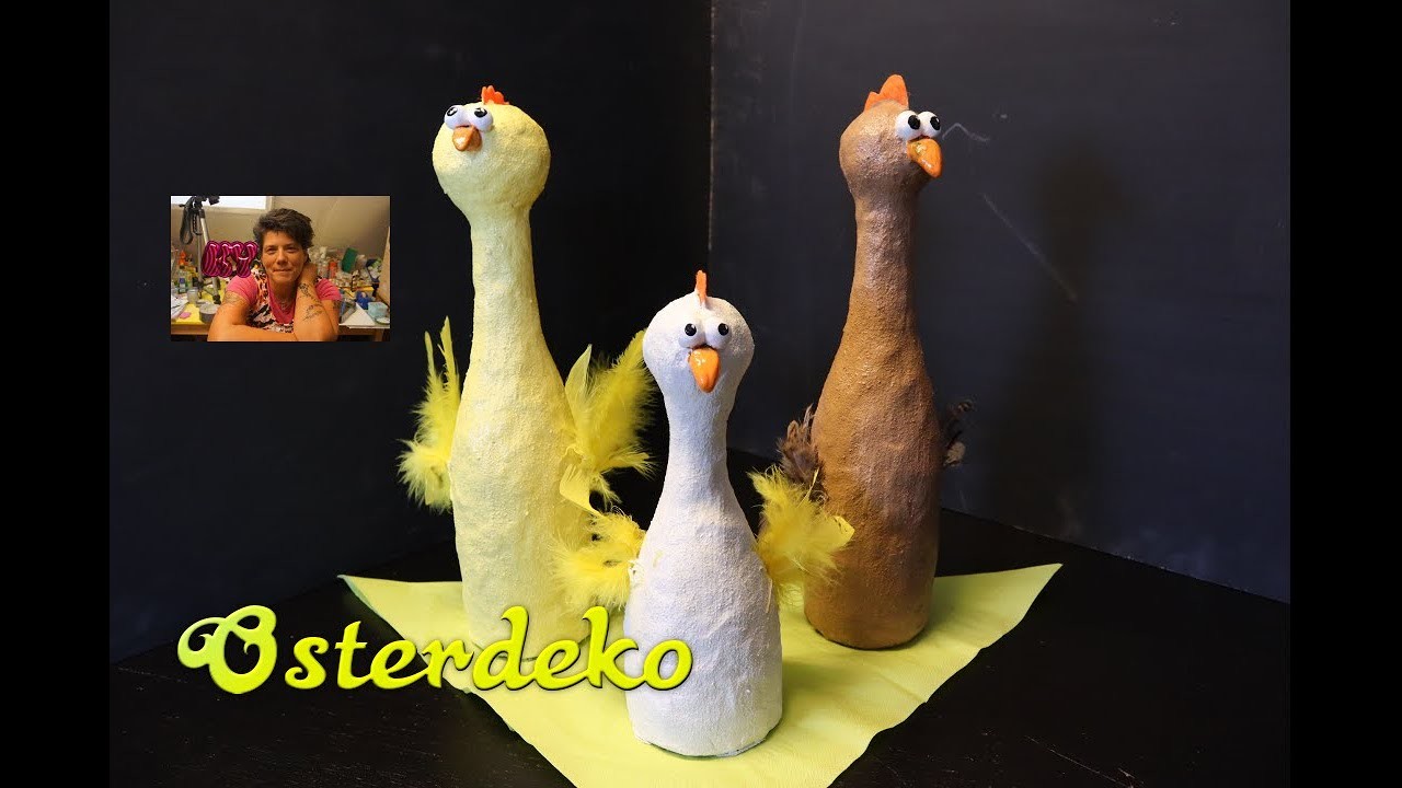 DIY, Hühner aus Flaschen und Modelliermasse, Bastelanleitung,